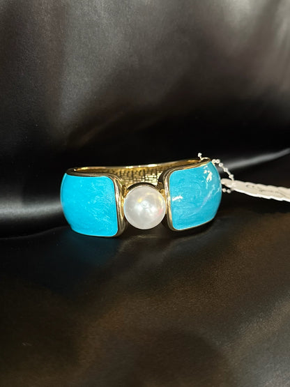 Turquoise & Gold Pearl Bangle