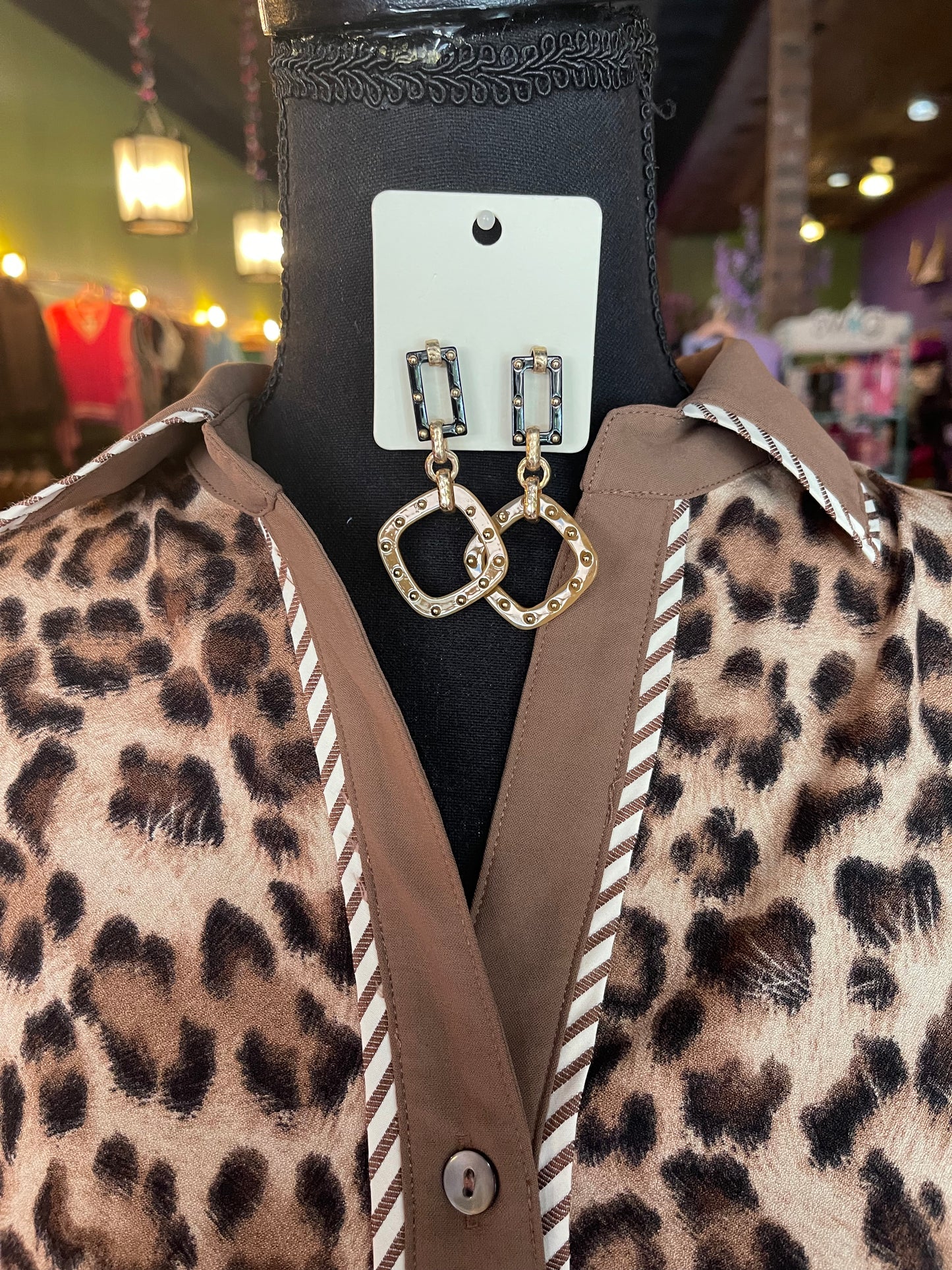 Brown & Black Linked Square Earrings