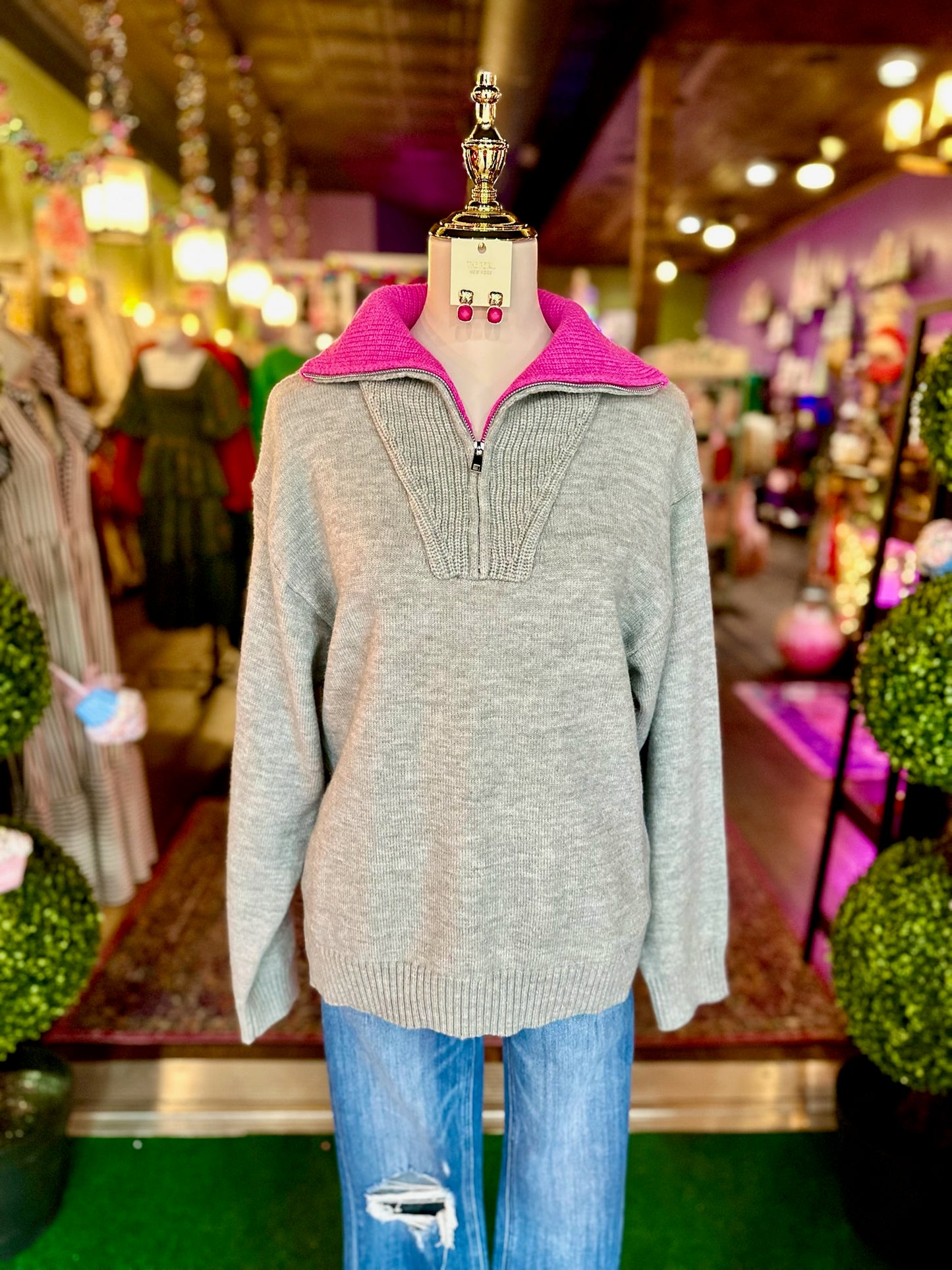 Light Grey Quarter Zip Sweater
