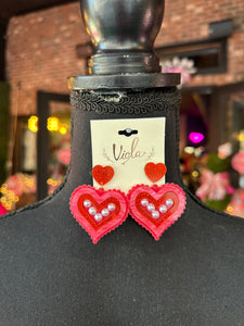 Pink & Red Glitter hearts w/ Pearls