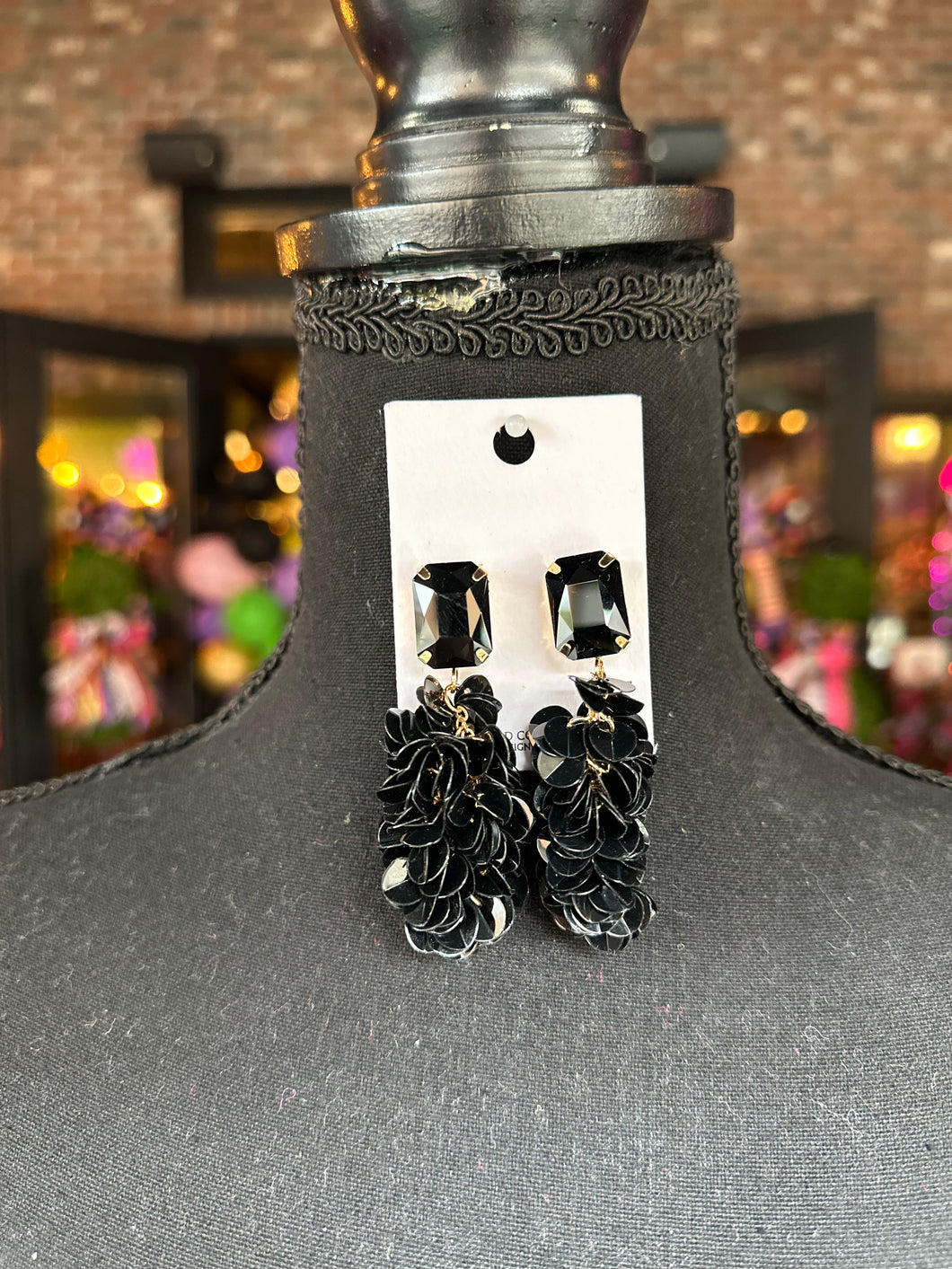 Black Jewel & Sequin Dangle earrings