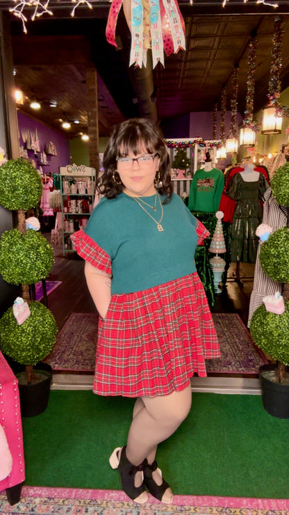Hunter Green Contrast Plaid Mini Dress