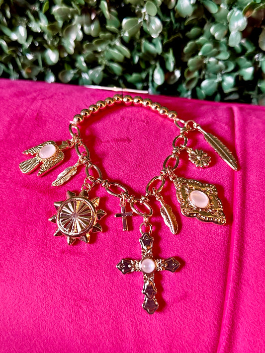 Cross & Western Style Multi Charm Bracelet