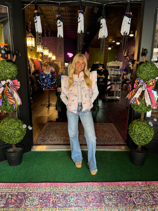 Light Pink Floral Print Vest