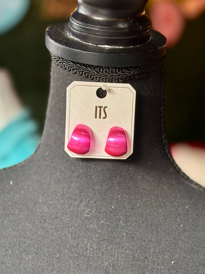 Pink Metallic Curved Earrings