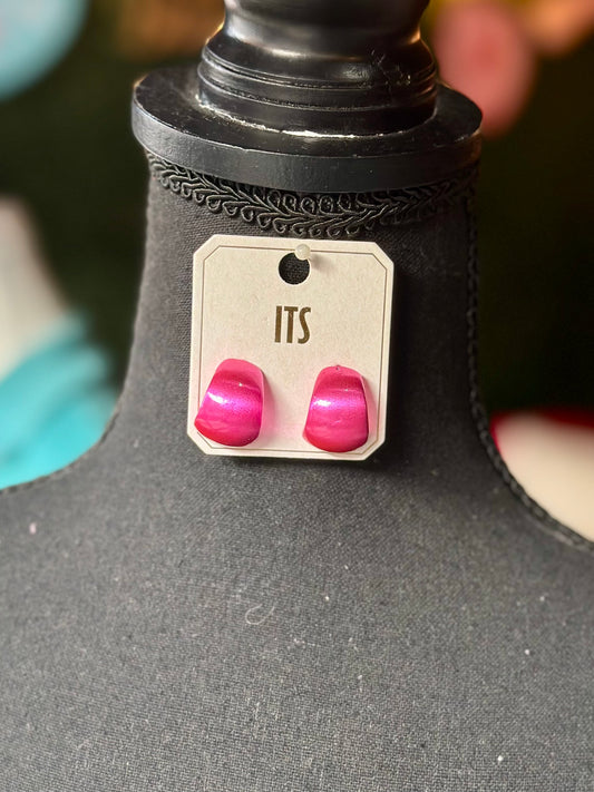 Pink Metallic Curved Earrings