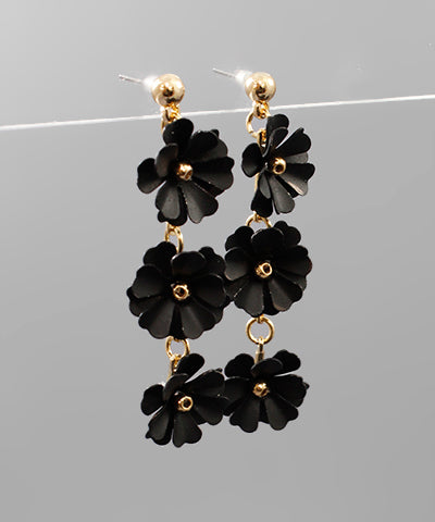 Black Triple Blossom Drop Earrings