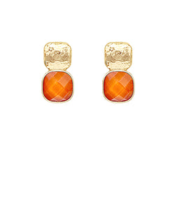 Dark Orange & Gold Stone Stud Earrings