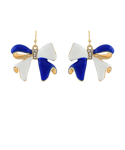 Blue & White Rhinestone Bow Earrings
