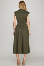 Load image into Gallery viewer, Olive Suede Front Zip Midi Dress
