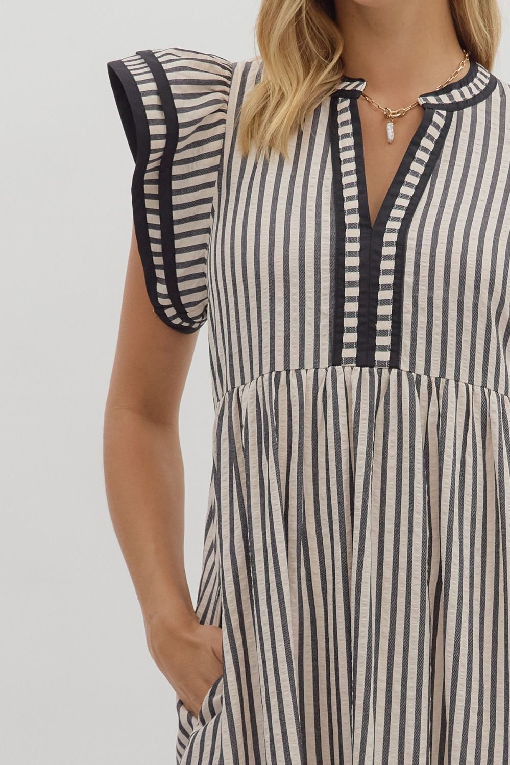 Black & White Striped Midi Dress