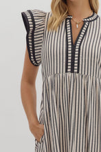 Load image into Gallery viewer, Black &amp; White Striped Midi Dress
