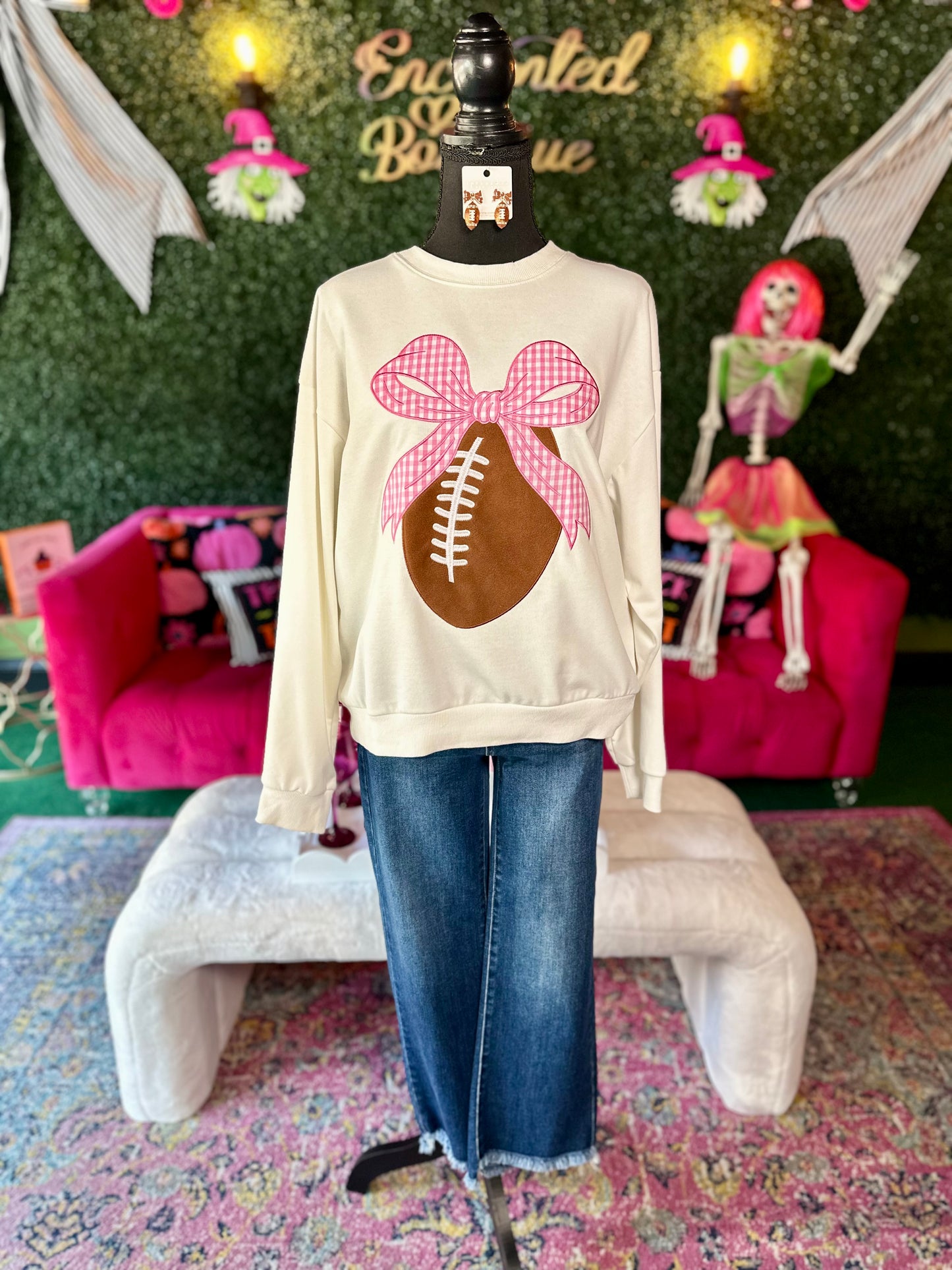 Long Sleeve Football Patchwork Crewneck