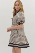 Load image into Gallery viewer, Black &amp; White Striped Mini Dress
