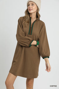 Coffee Waffle Knit Quarter Zip Dress