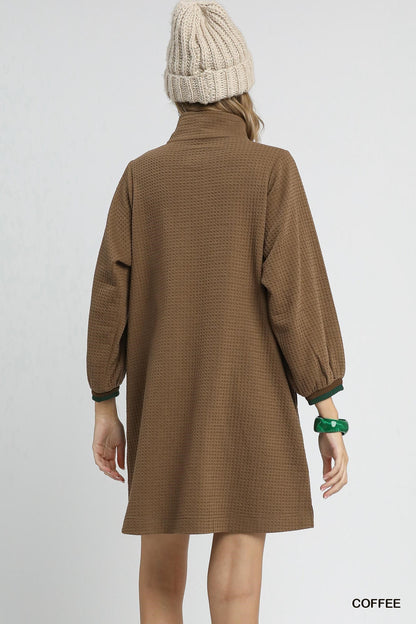 Coffee Waffle Knit Quarter Zip Dress