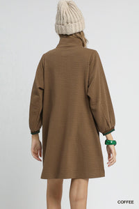 Coffee Waffle Knit Quarter Zip Dress