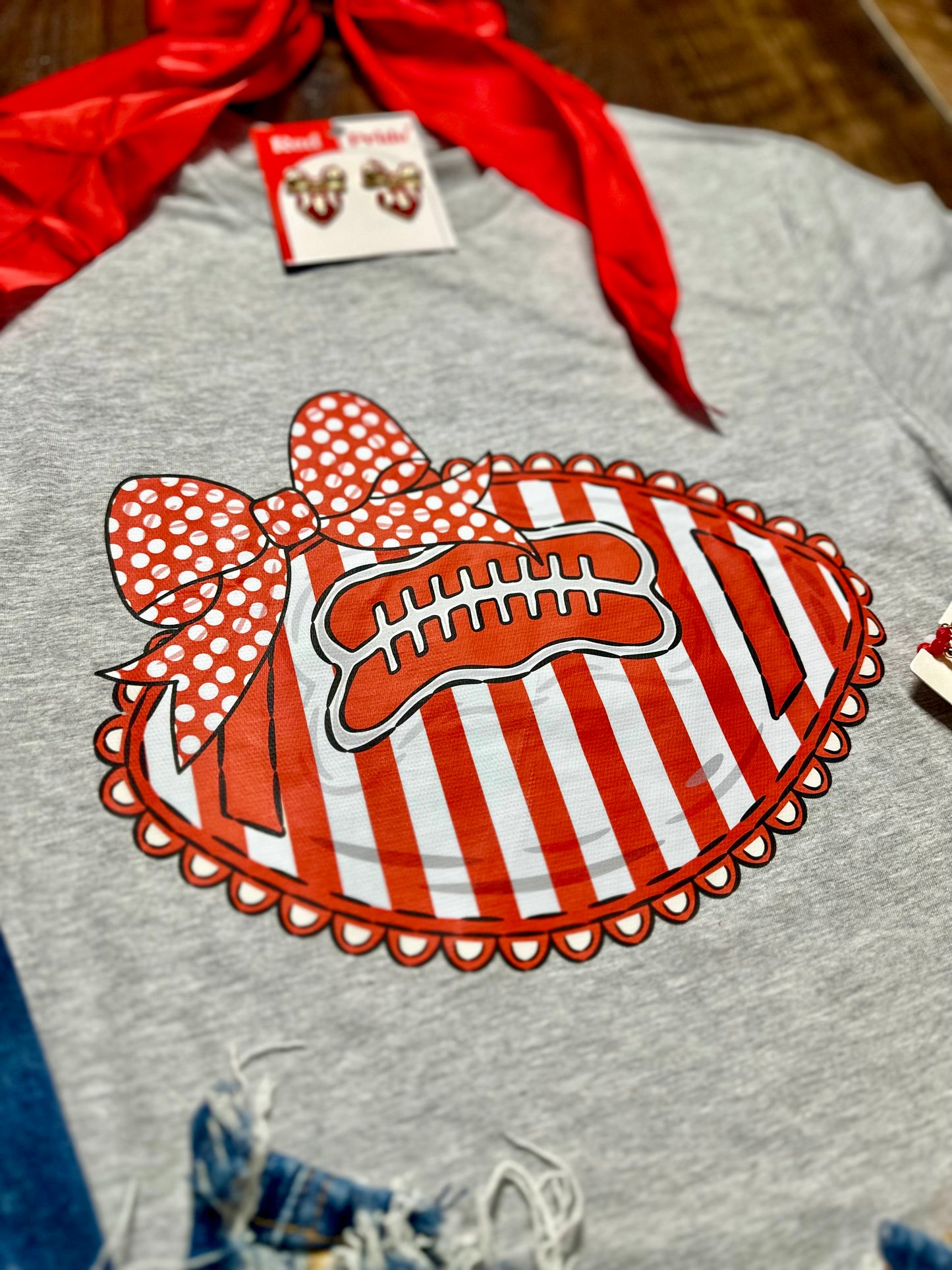 Red & White Coquette Football T-Shirt