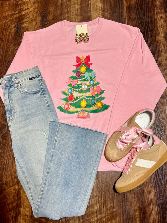 Pink Jeweled Christmas Tree Sweatshirt
