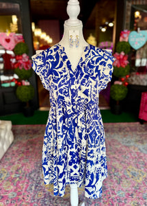 Royal Blue & White Satin Dress