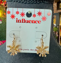 Load image into Gallery viewer, Gold Rhinestone Snowflake Drop Earrings
