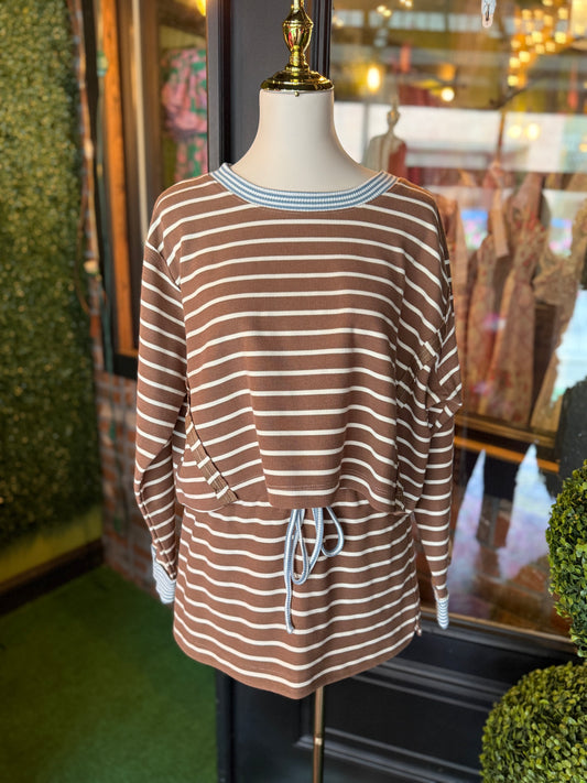 Mocha Striped Long Sleeve Top & Skirt Set