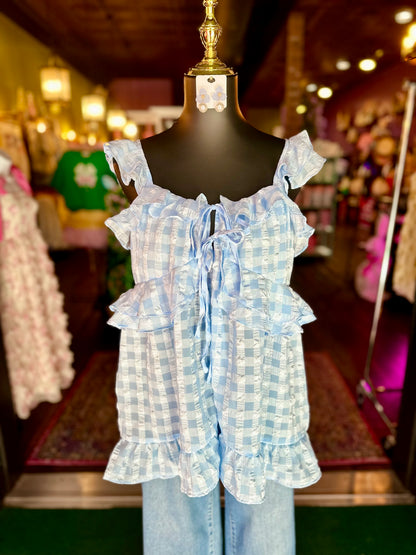 Carolina Sky Ruffle Top