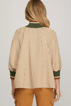 Load image into Gallery viewer, Taupe Half Zip Striped Blouse
