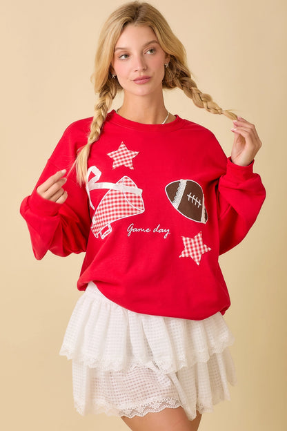 Red & White Football Game Day Patch Crewneck
