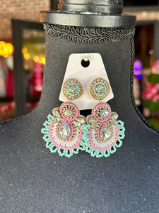 Pink & Blue Beaded Jeweled Dangles