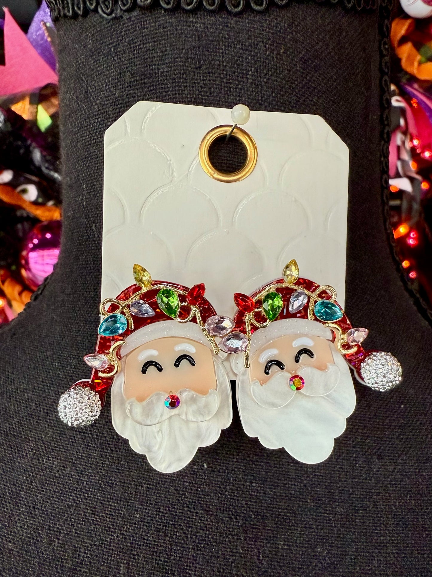 Christmas Lights Santa Earrings