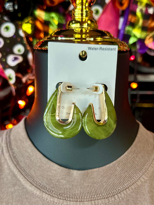 Olive Teardrop Hoops