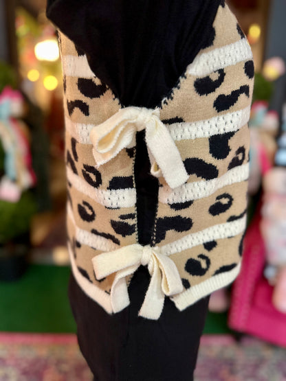Leopard & Color Block Stripe Sweater Vest