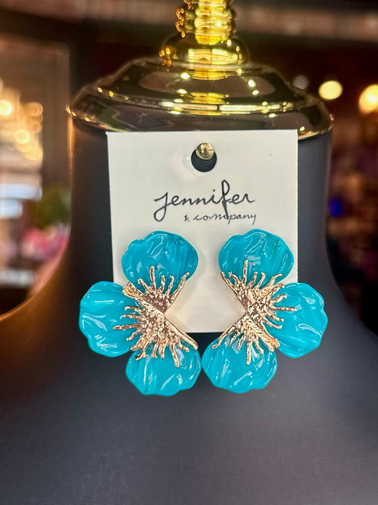 Teal & Gold Petal Earrings