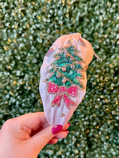 White Sequin Christmas Tree Headband
