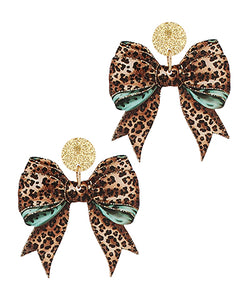 Leopard Printed Acrylic Bow Earrings