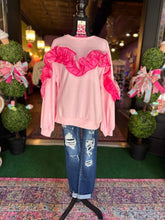 Load image into Gallery viewer, Pink French Terry pullover w/ Organza Ruffles
