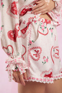 Heart Print Satin Pajamas