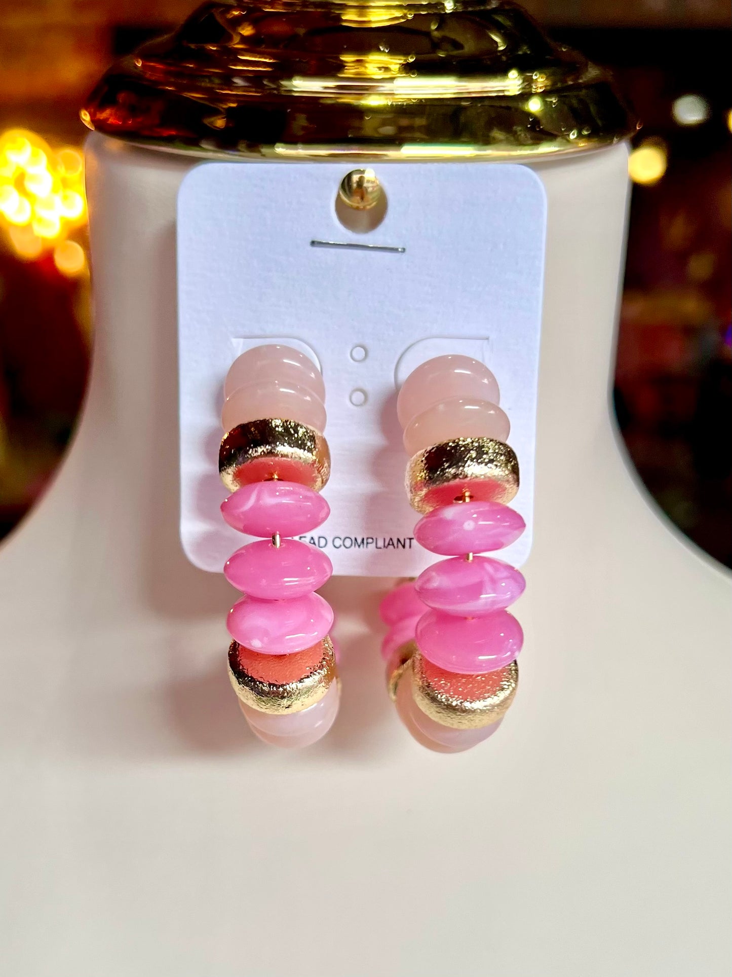 Pink & Gold Rondelle Beaded Hoops
