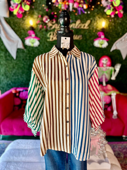 Multicolor Striped Button Down Blouse