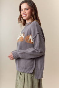 Pumpkin & Lace Bow Sweater