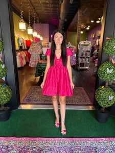 Magenta Floral Jacquard Dress