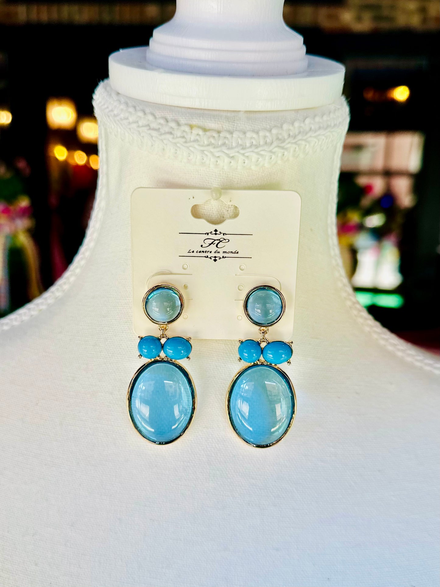 Blue Oval Gemstone Drop Earrings