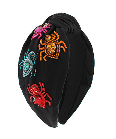 Black Beaded & Jeweled Spider Headband