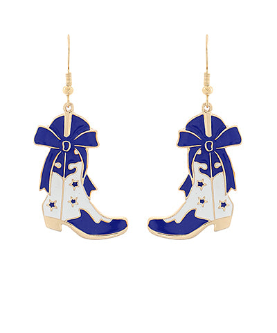 Royal Blue & White Cowgirl Boot Earrings