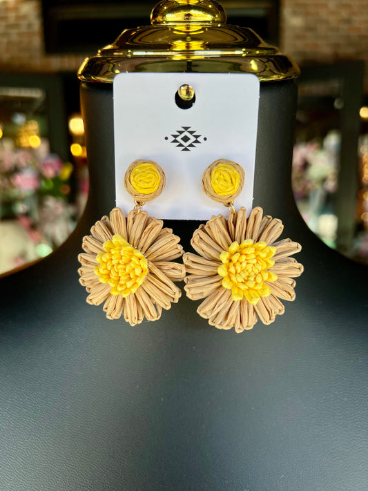 Wrapped Raffia Flower Drop Earrings