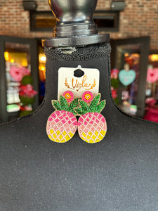 Pink Beaded Pineapple Earrings