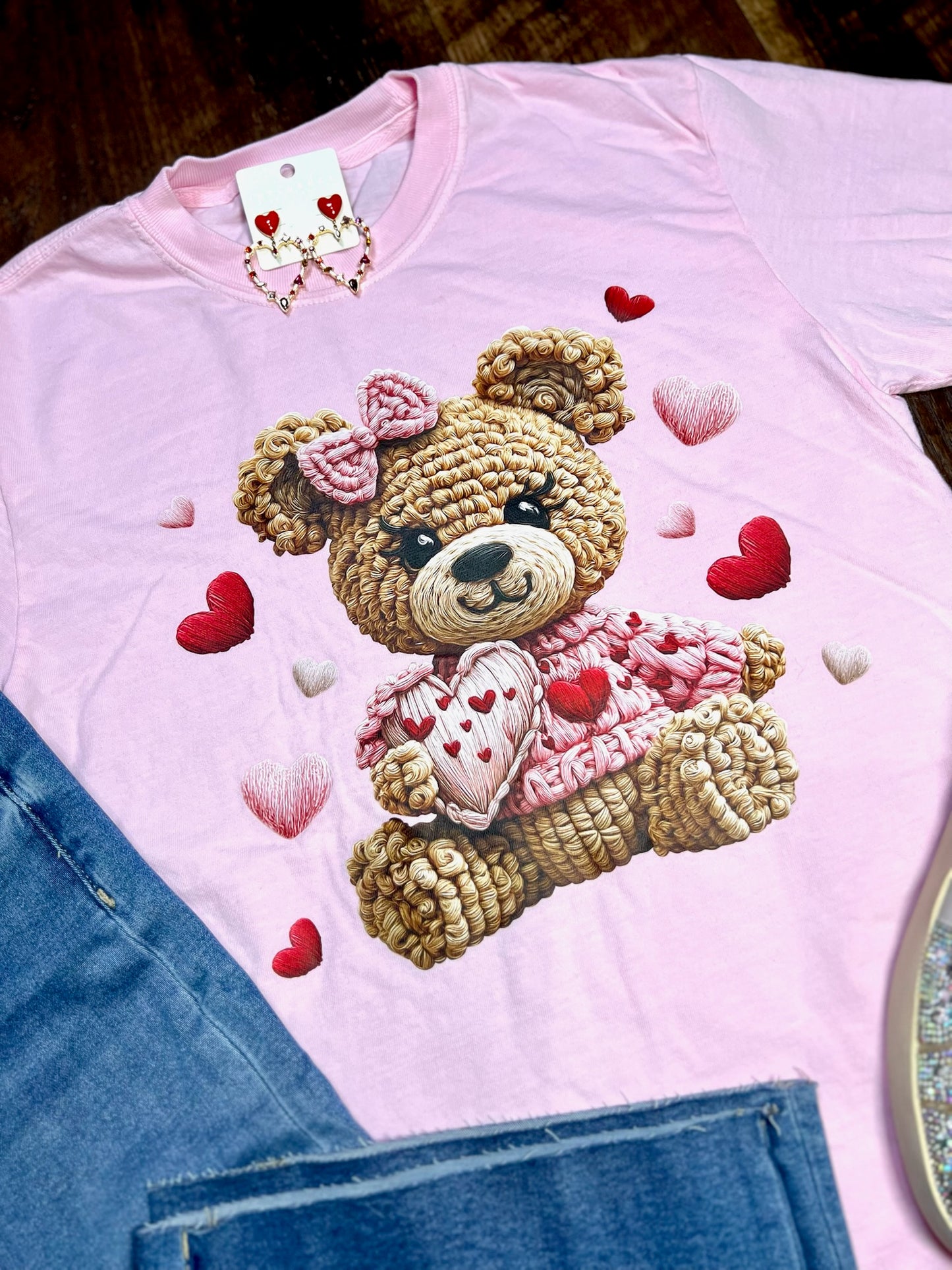 Comfort Colors Faux Yarn Teddy Bear Valentine’s T-Shirt