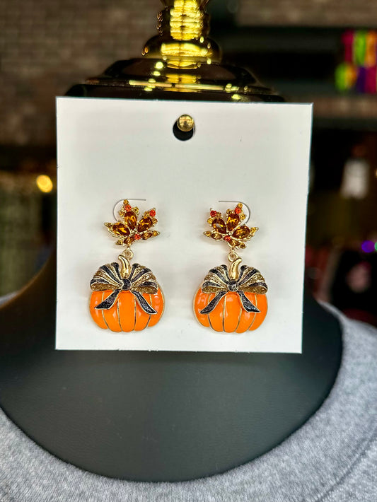 Ribbon & Pumpkin Drop Earrings