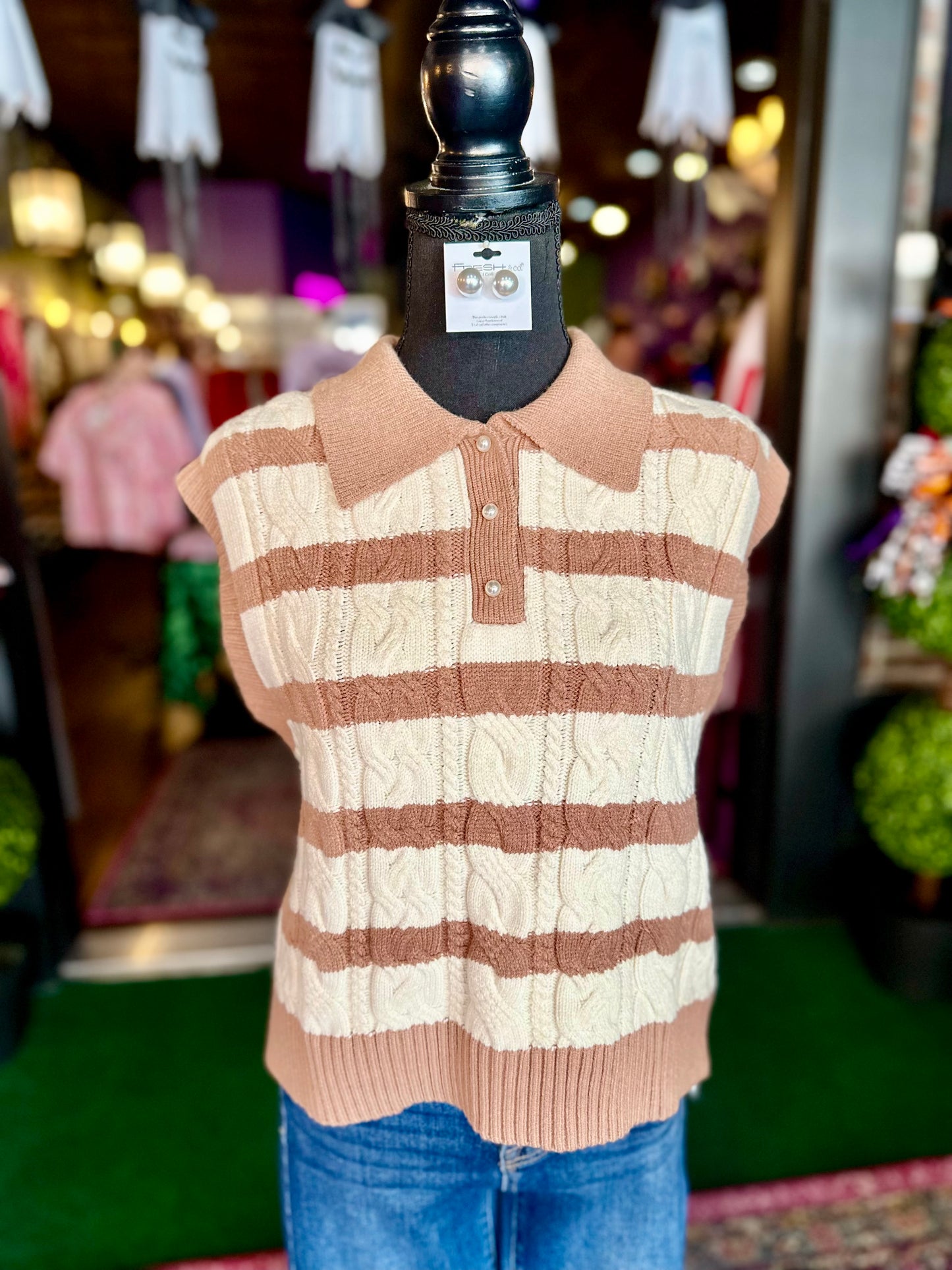 Mocha & Ivory Striped Sweater Vest